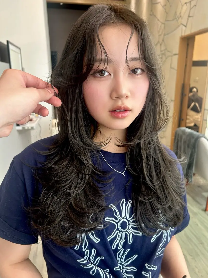 ロング カラー パーマ レイヤーカット カット ヘアカラー トリートメント k-two☁あべの/ パーマ/Touaのヘアスタイル