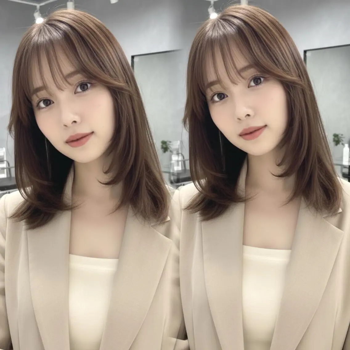 ミディアム 顔周りカット 韓国風ヘア レイヤーカット 小顔カット カット ヘアカラー トリートメント ヘアセット ✨韓国レイヤー🦋 リピートNO.1✨のヘアスタイル