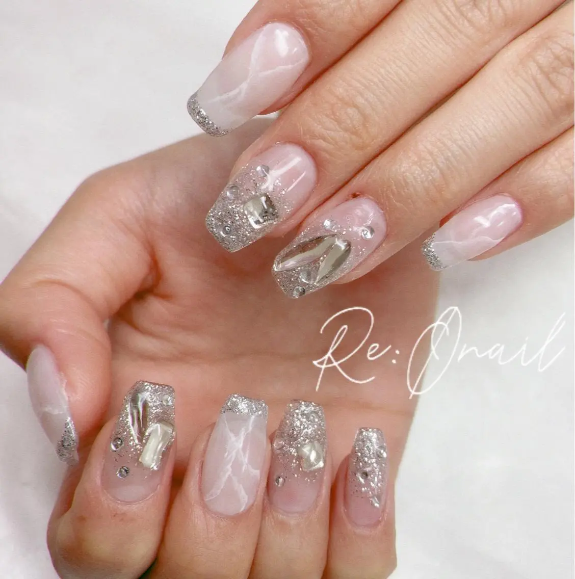 ネイル ラメ(グリッター) ラメグラデーション 大理石ネイル(マーブル) ストーンネイル ハンドネイル Re:Ø nail 🩵TSUJIのネイルデザイン