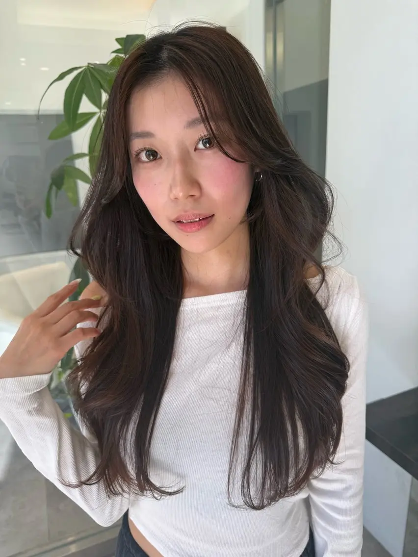 ロング カラー カット ヘアカラー トリートメント ✨大人韓国レイヤー ✨吉原 潤✨のヘアスタイル