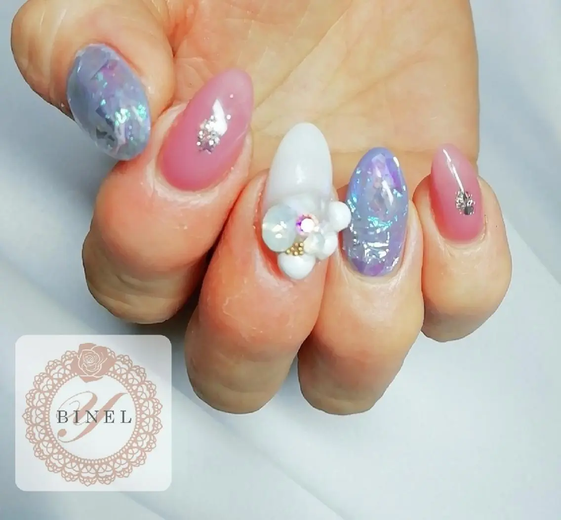 ネイル 氷ネイル・うるうるネイル ラメ(グリッター) ハンドネイル Nail Salon Y.BINELのネイルデザイン
