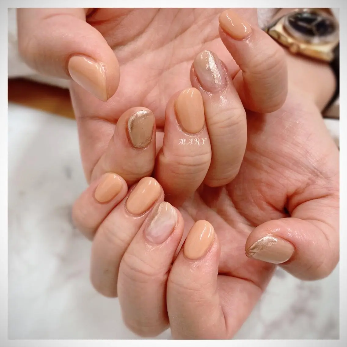 ネイル ニュアンスネイル オフィスネイル ワンカラーネイル オレンジ ハンドネイル Mary nail .narumiのネイルデザイン