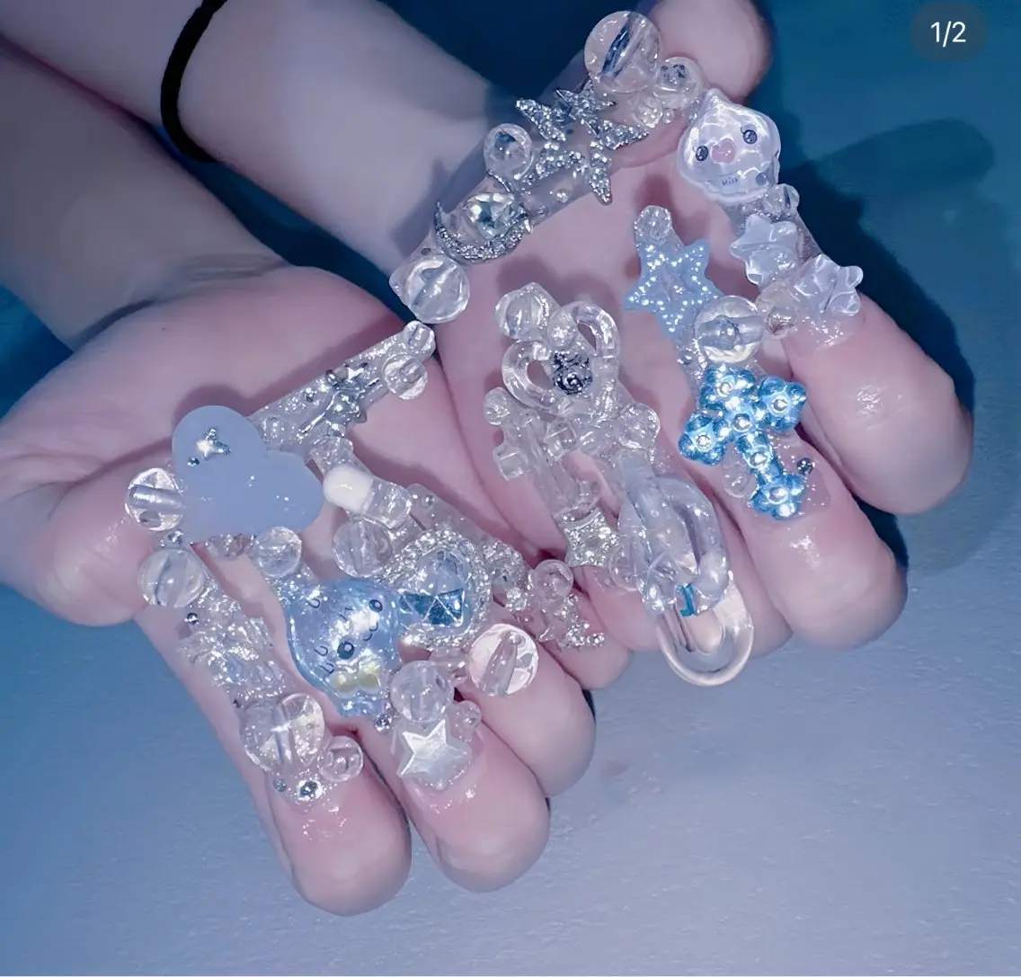 ネイル オーロラネイル ブルー フットネイル ジェルネイル 氷ネイル・うるうるネイル ハンドネイル Rin Nail 新大久保店のネイルデザイン