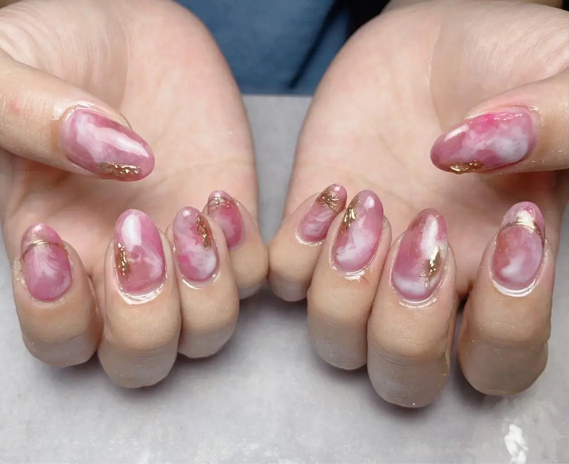 ネイル アートネイル 大理石ネイル(マーブル) ミラーネイル ニュアンスネイル ハンドネイル BLANC.nail yuuのネイルデザイン