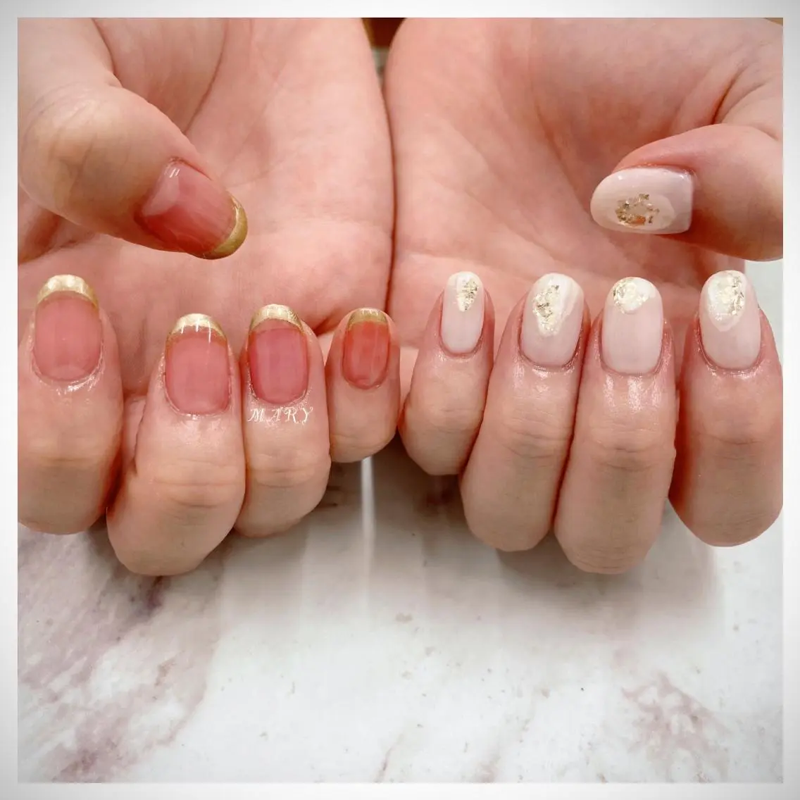 ネイル 持ち込み ニュアンスネイル ワンカラーネイル ピンク ホワイト ハンドネイル Mary nail .narumiのネイルデザイン