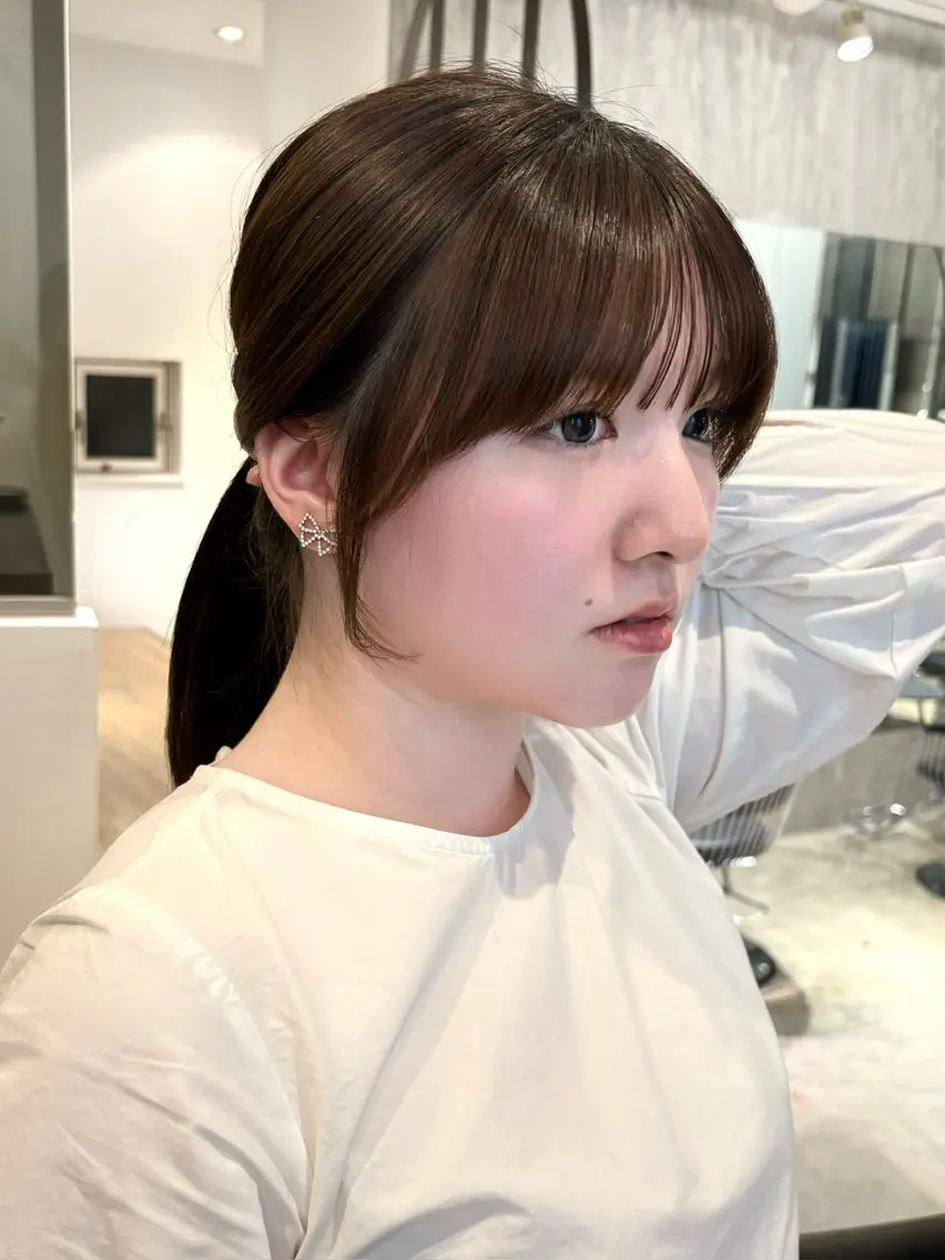 セミロング カット ヘアカラー トリートメント 西田 美侑/ 前髪・顔周りカットのヘアスタイル