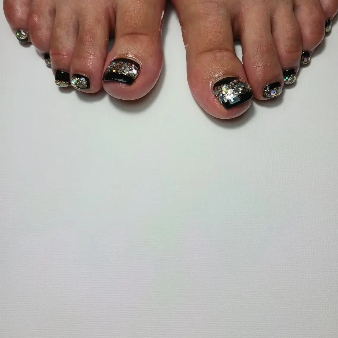 ネイル ジェルネイル ラメ(グリッター) 持ち込み ショートネイル フットネイル owlnail /持込みデザイン専門のネイルデザイン