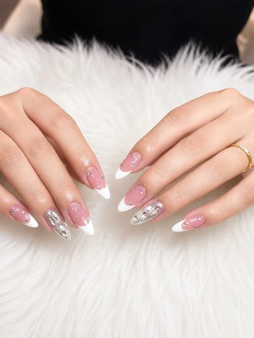 ネイル フレンチネイル ガーリー キラキラネイル 韓国ネイル ラメ(グリッター) MEO MEO NAIL 守山のネイルデザイン