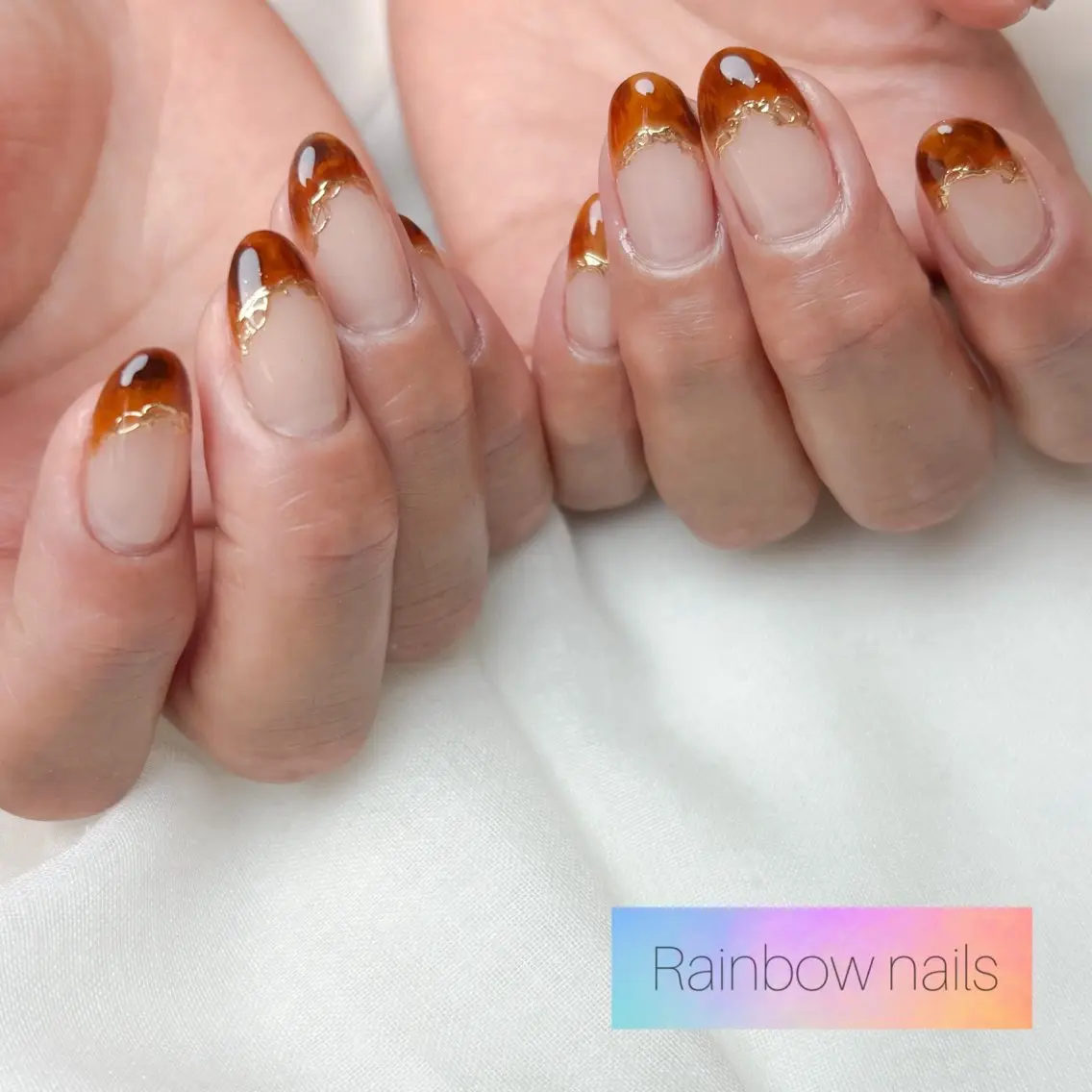 ネイル べっ甲ネイル フレンチネイル ハンドネイル Rainbow nailsくろちゃんのネイルデザイン