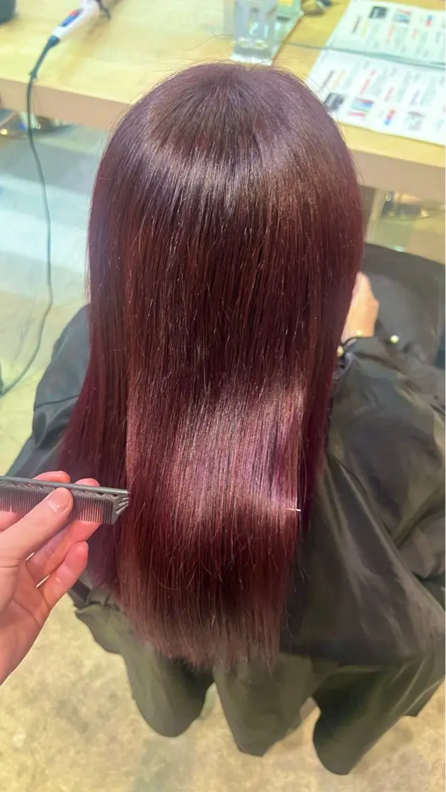 カラー レッドカラー ヘアカラー Lia taichiのヘアスタイル