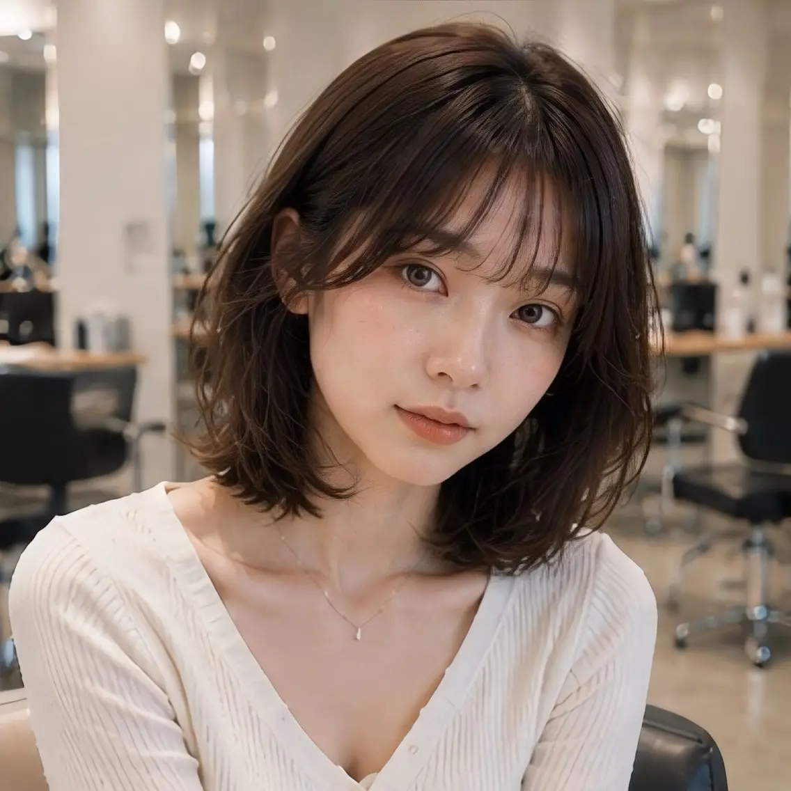 ミディアム カット 池袋/縮毛矯正 韓国レイヤーおばかんのヘアスタイル