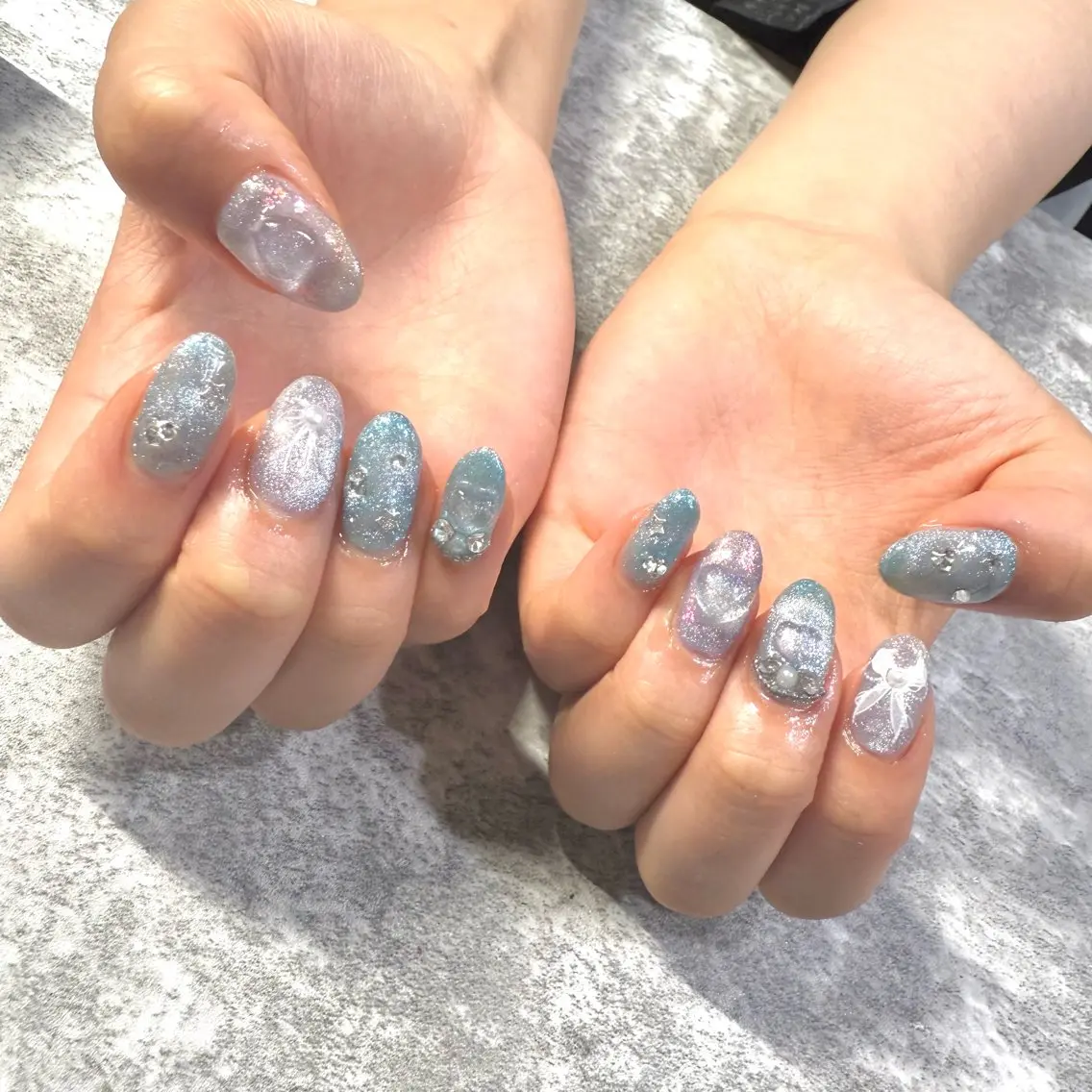 ネイル 氷ネイル・うるうるネイル リボン ハンドネイル ★Rinail... .のネイルデザイン