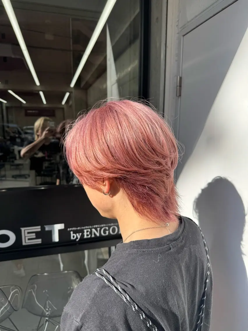 ショート カラー ベージュカラー ブリーチ ピンクカラー ピンクベージュ ヘアカラー Kazuki/名古屋 ブリーチ/髪質改善のヘアスタイル