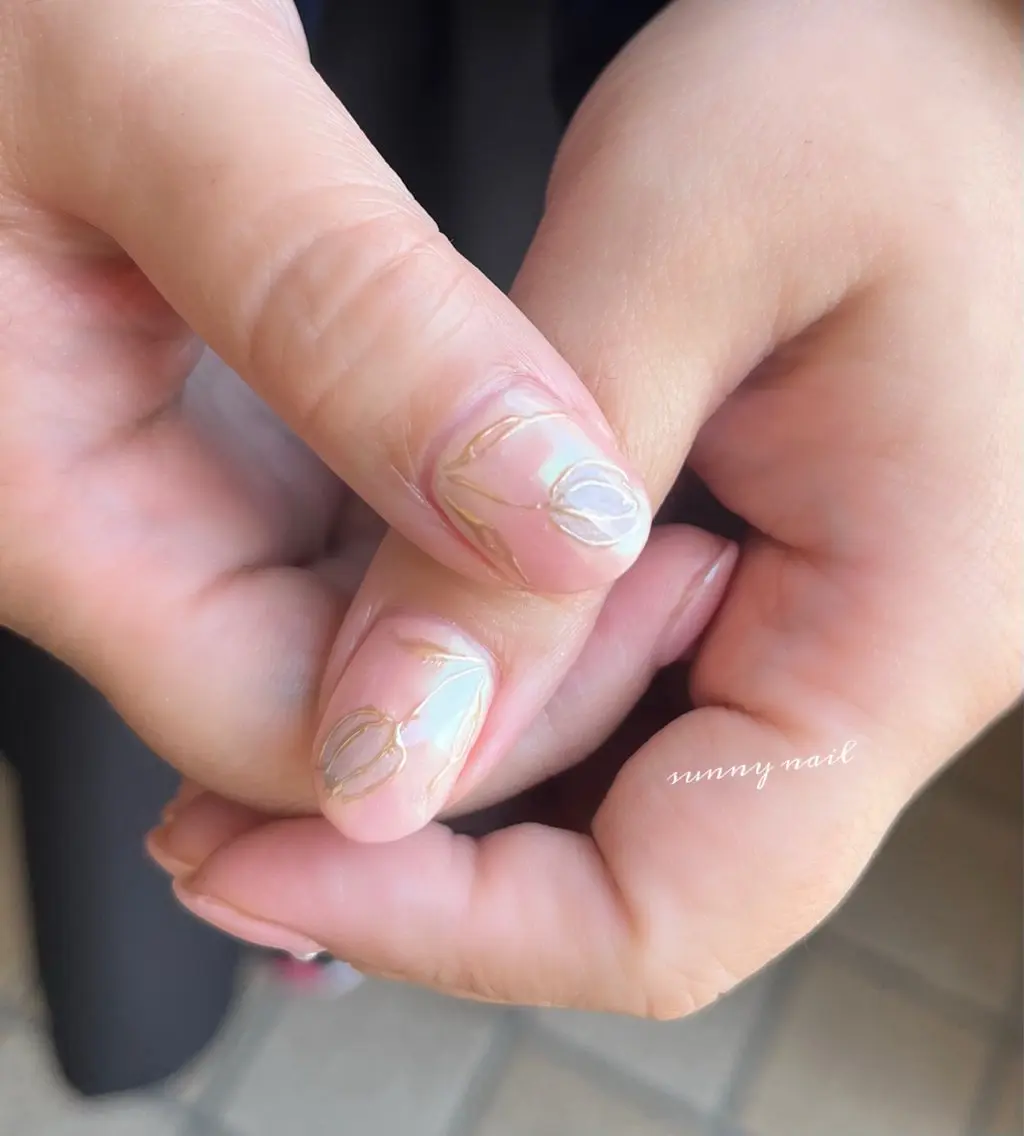 ネイル オーロラネイル ジェルネイル ミラーネイル パラジェル ピンク sunny nailのネイルデザイン