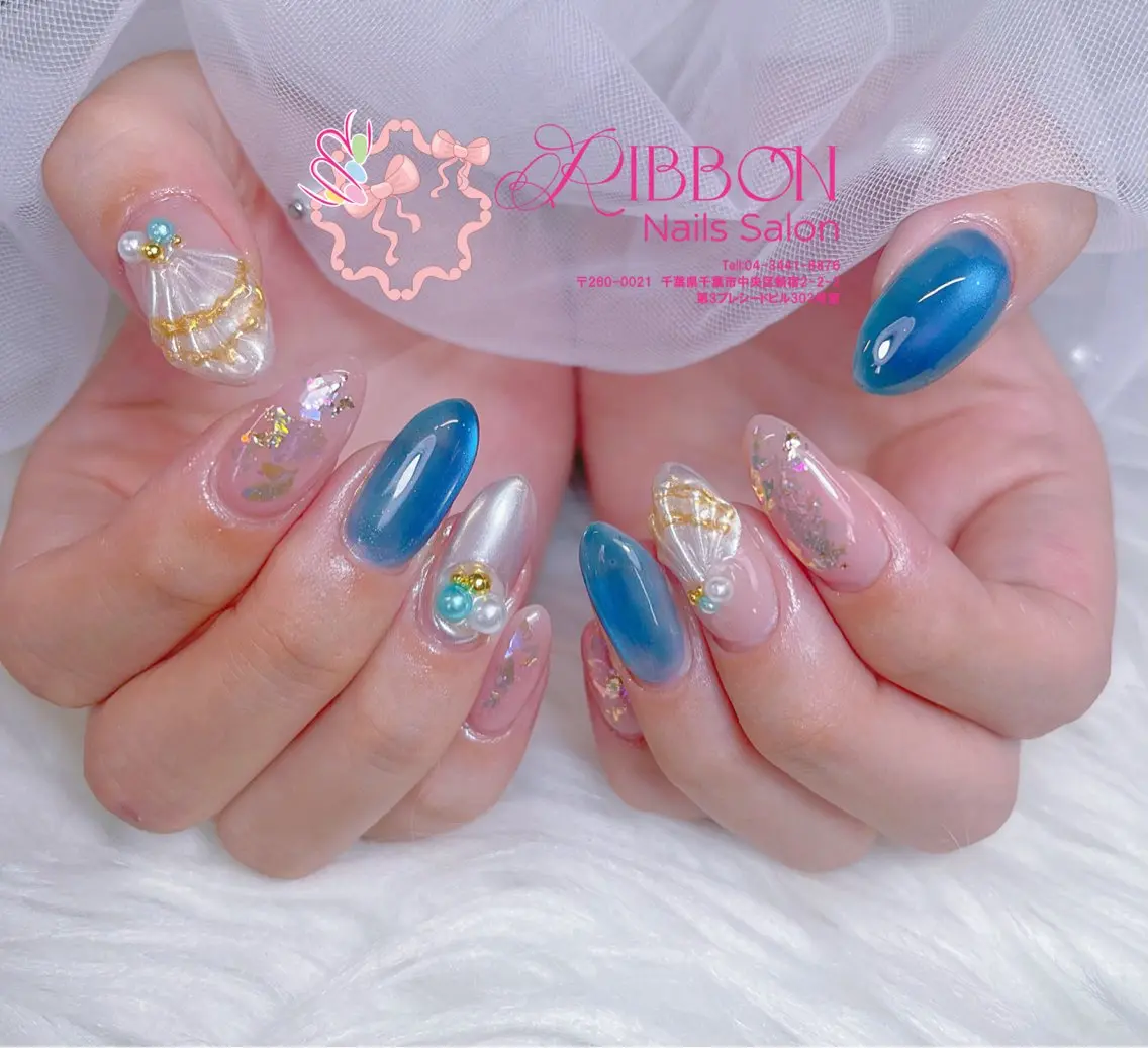ネイル フットネイル フレンチネイル ジェルネイル マグネットネイル 持ち込み ハンドネイル Ribbonnail salonのネイルデザイン