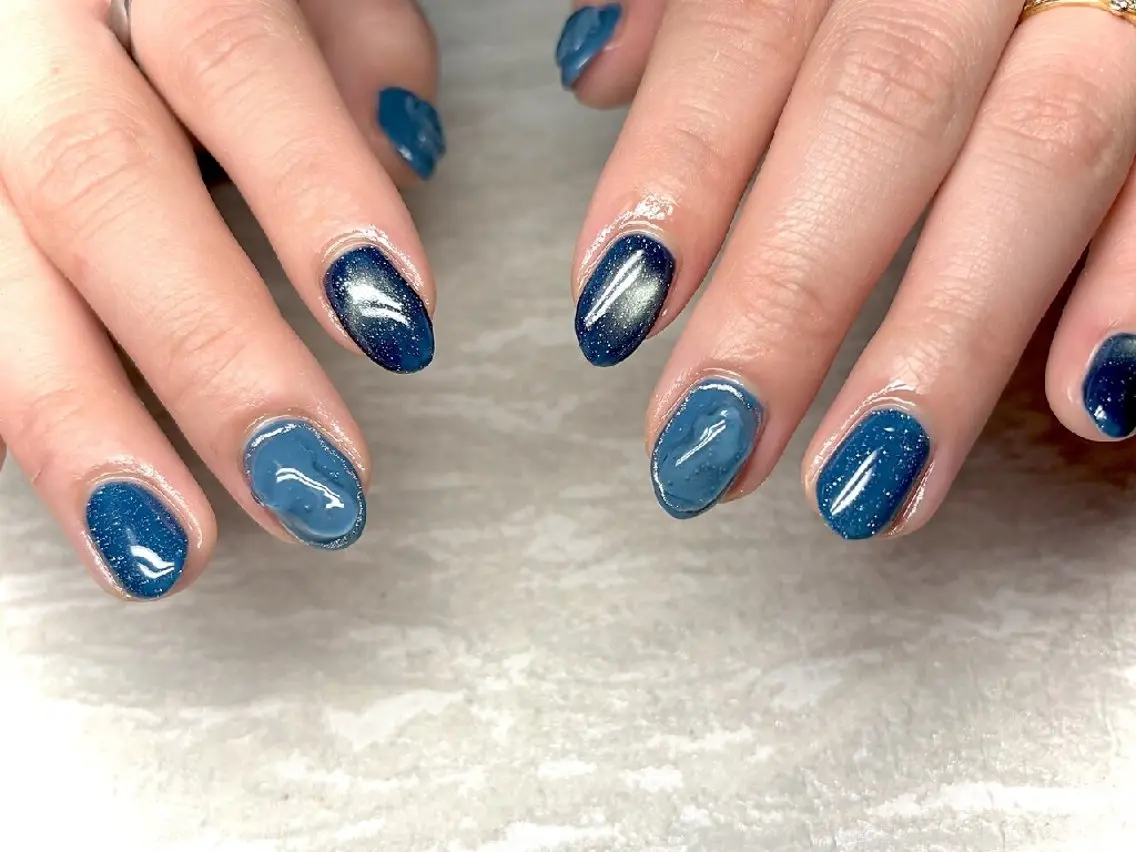 ネイル アートネイル ブルー 入学式 フラッシュネイル 卒業式 JULIE NAILのネイルデザイン