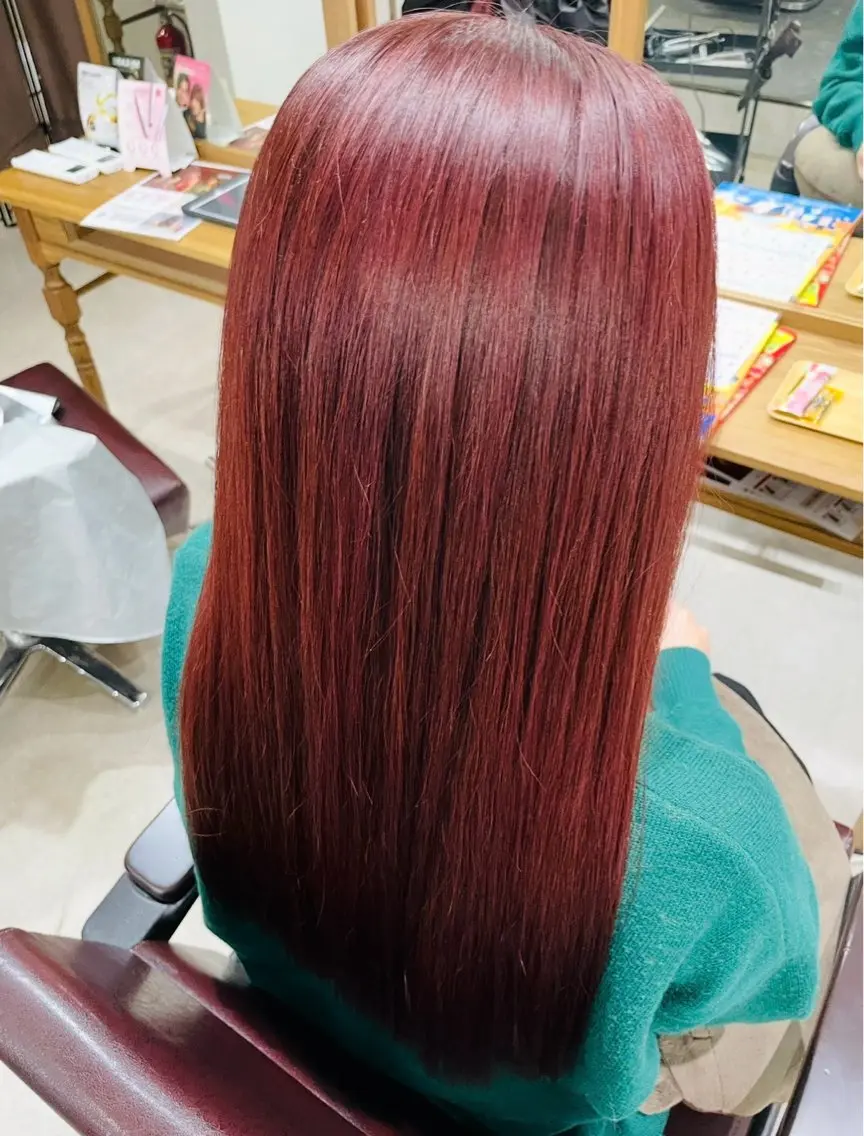 ロング カラー 透明感カラー レッドカラー ヘアカラー トリートメント &.TIGRE光の森 陽菜佳のヘアスタイル