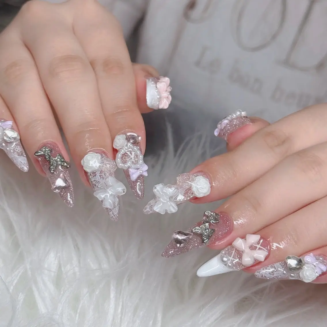 ネイル ロングネイル マグネットネイル リボン 夏ネイル スーパーロングネイル Hani Nail Salonのネイルデザイン