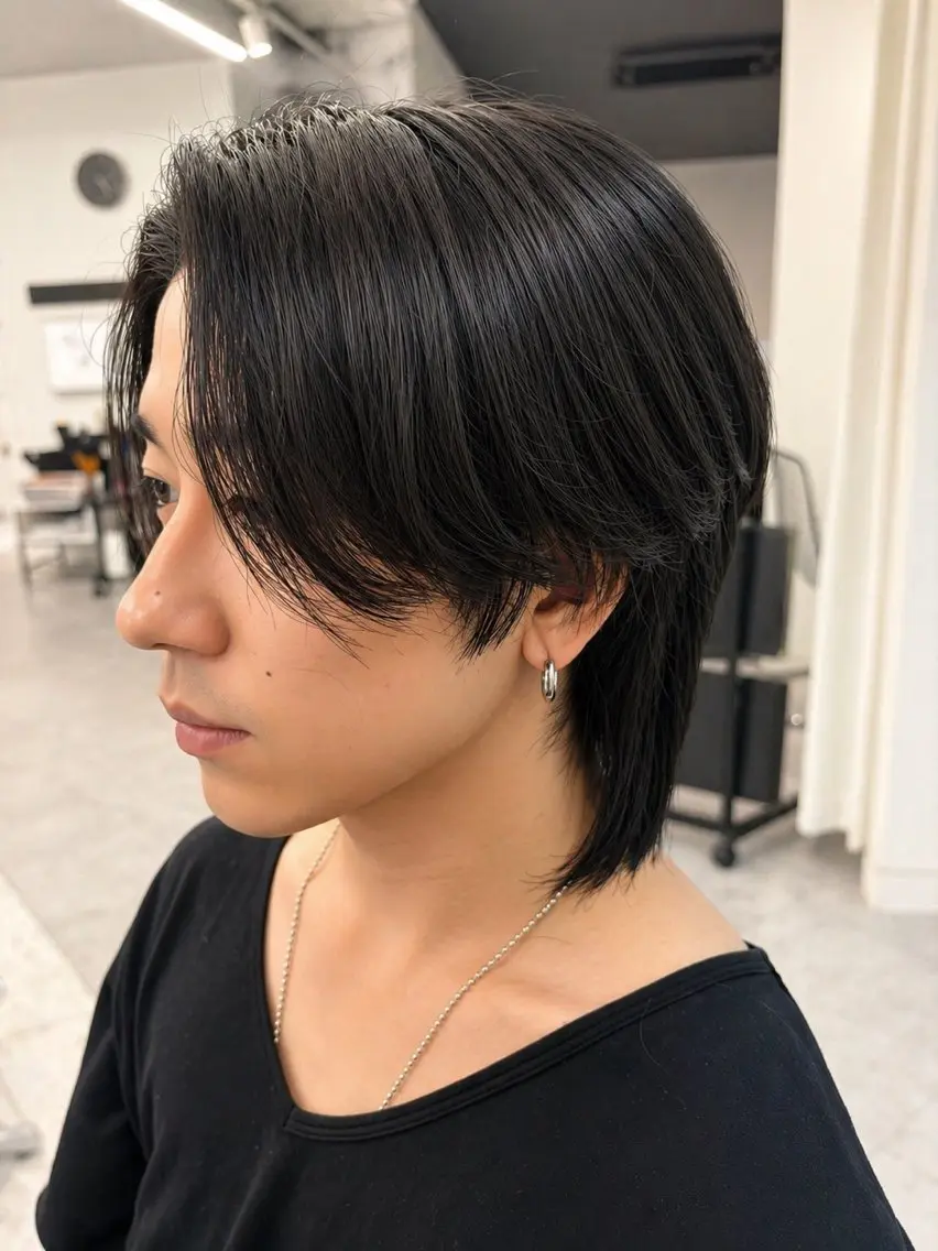 メンズ センターパート メンズウルフカット ウルフカット ‎しゅり🇰🇷 日韓MIXメンズヘアのヘアスタイル