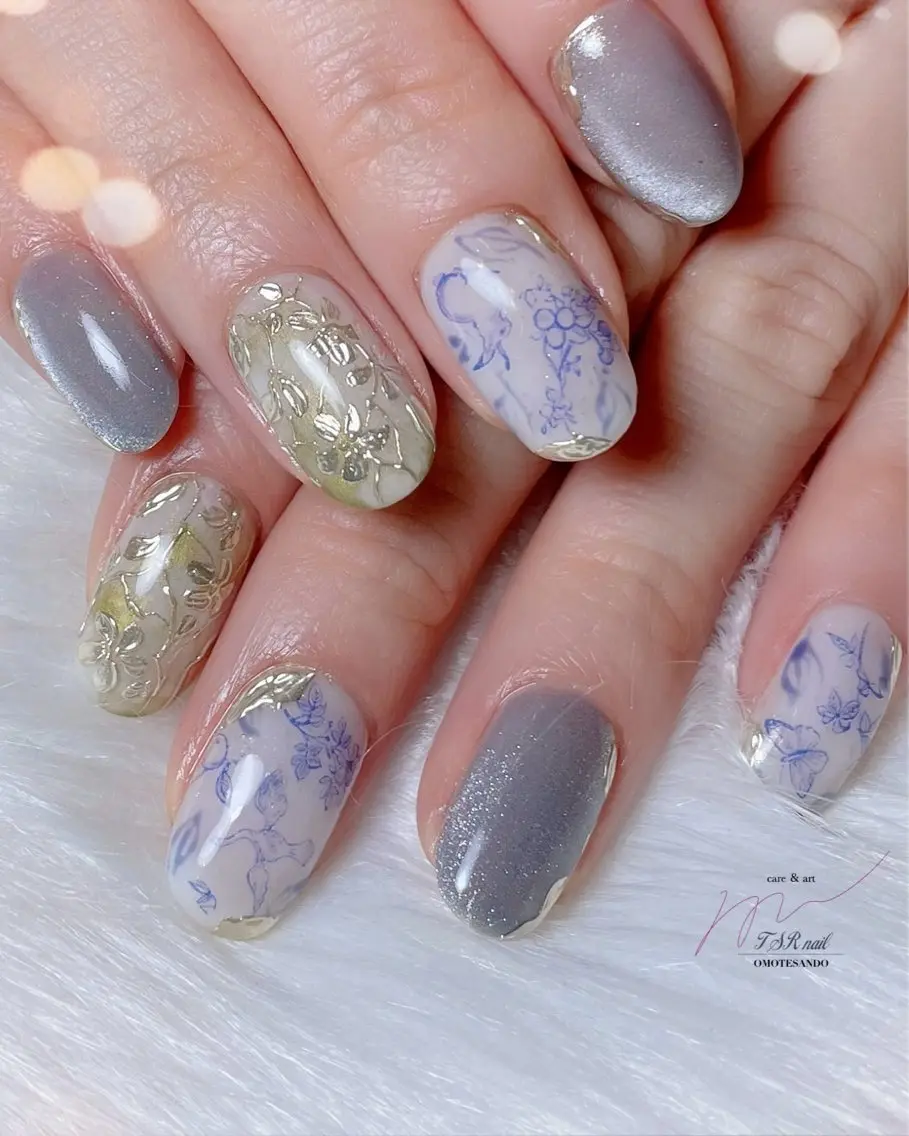 ネイル ブルー ニュアンスネイル 爪咲 りり花のネイルデザイン