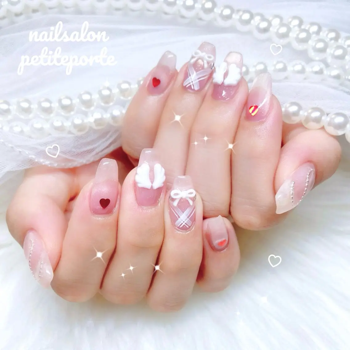 ネイル フラッシュネイル フラッシュマグ ハート マグネットネイル ピンク ハンドネイル petite porteのネイルデザイン