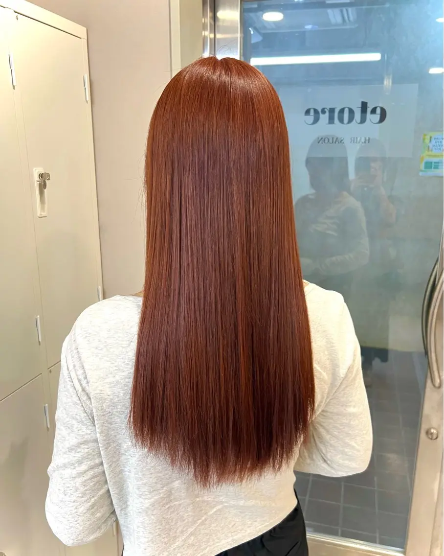 セミロング カラー ブラウンカラー オレンジ オレンジブラウン ヘアカラー トリートメント ブリーチカラー🦋‪ 田中さくらのヘアスタイル