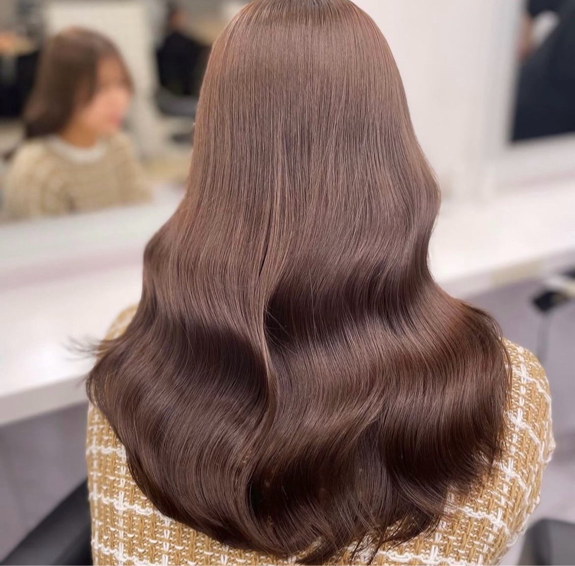 ロング ヘアカラー トリートメント 赤みなしベージュ🤎 韓国レイヤー🤎横浜のヘアスタイル