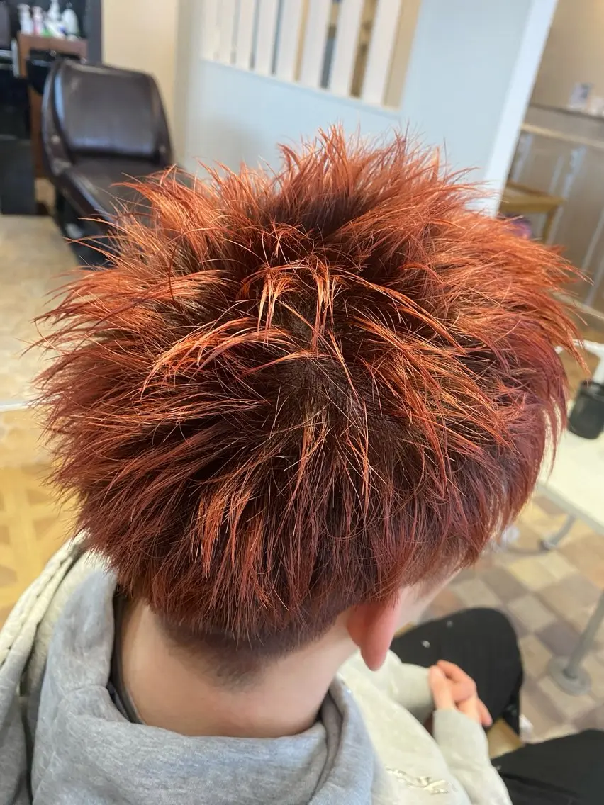 カラー ブリーチ レッドカラー 鶴田 麗乃のヘアスタイル