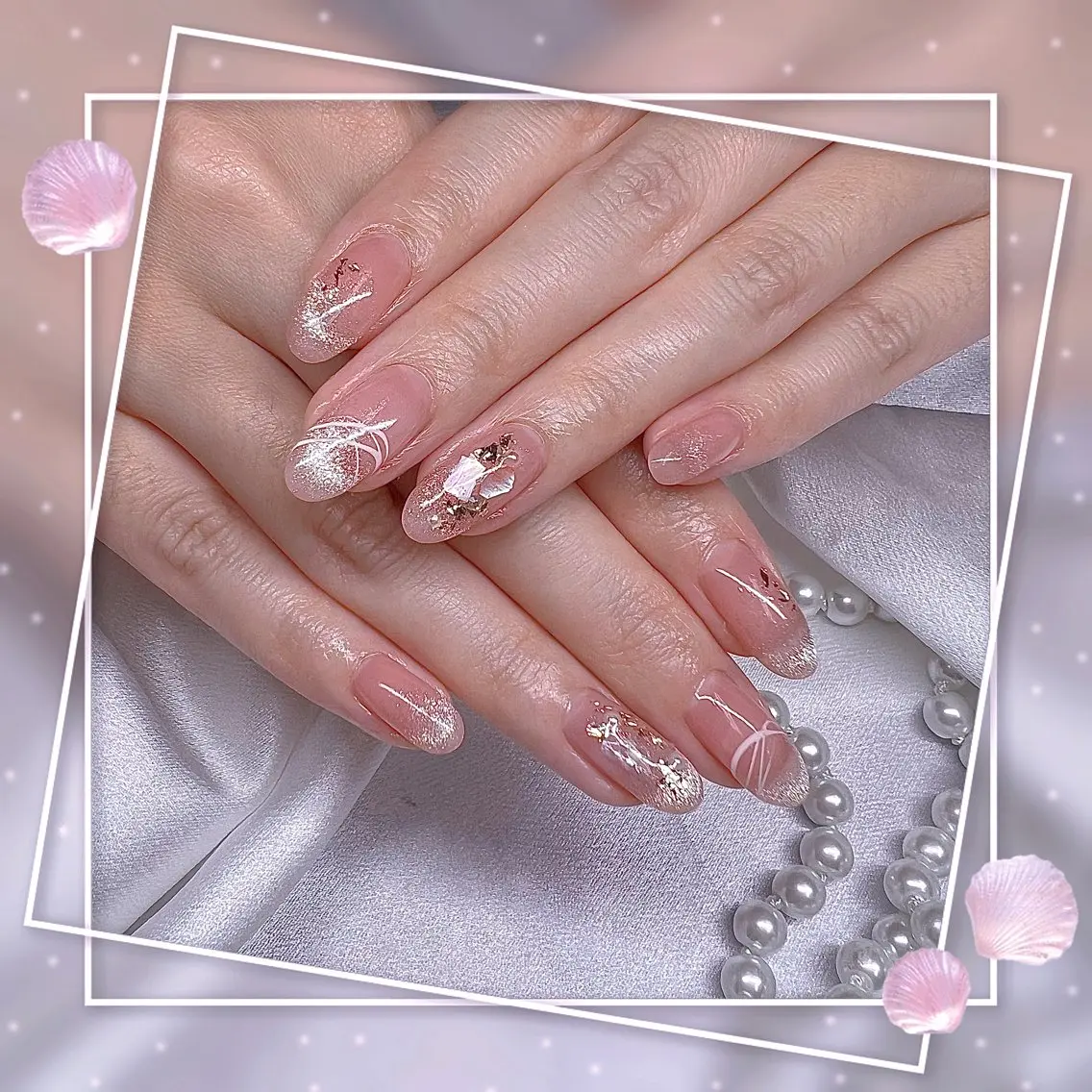 ネイル フレンチネイル グラデーション キラキラネイル 韓国ネイル マグネットネイル ハンドネイル ハンドケア Chill Nailsalonのネイルデザイン