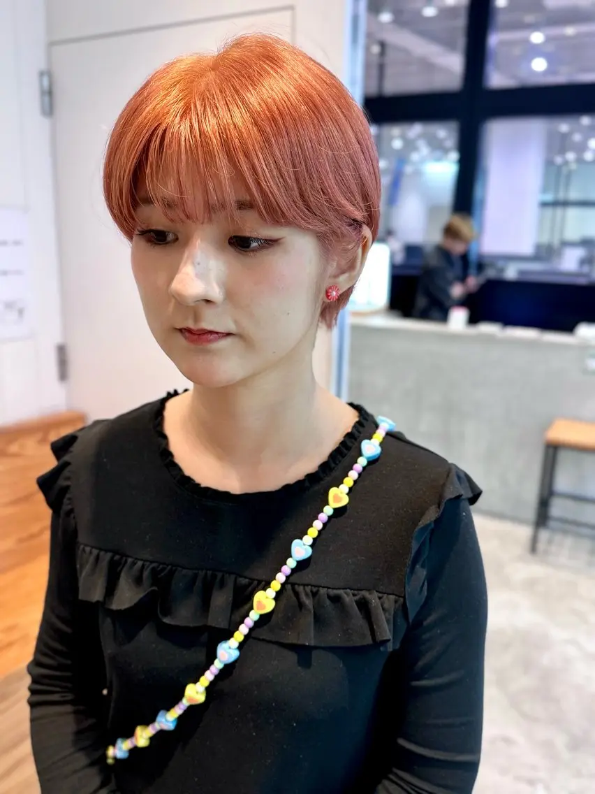 ショート カラー ブリーチ ピンクカラー 似合わせパーマ デジタルパーマのヘアスタイル