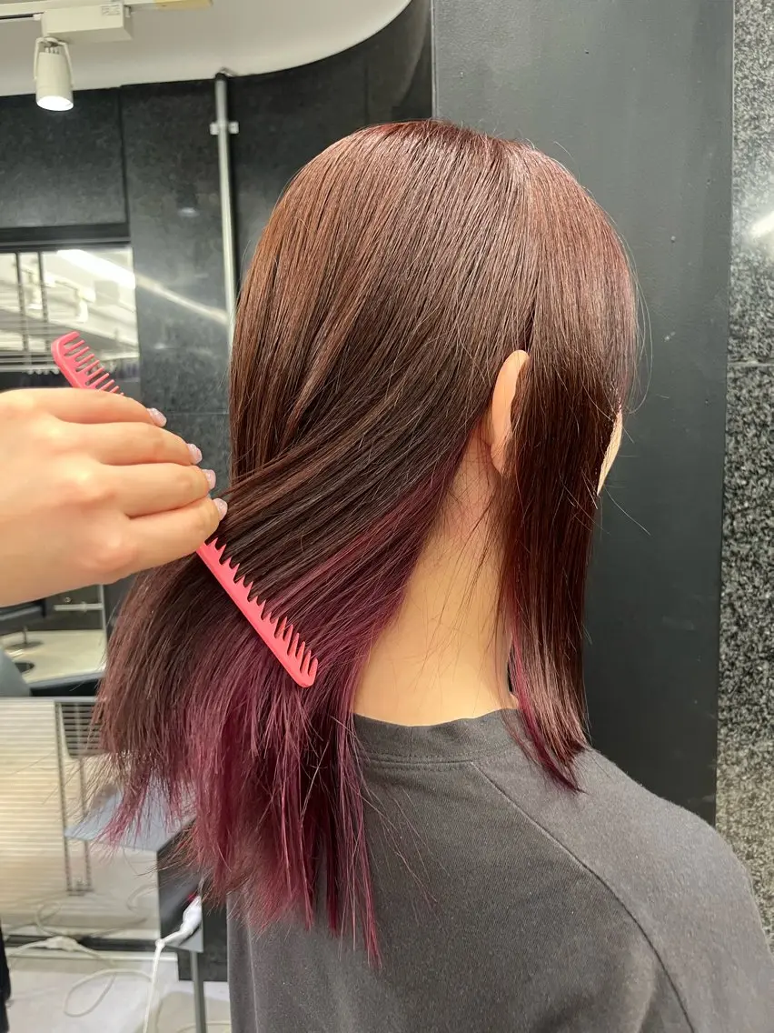 ミディアム カラー ピンクカラー ヘアカラー トリートメント 暖色カラー/ボブ/ 銀座/モエのヘアスタイル