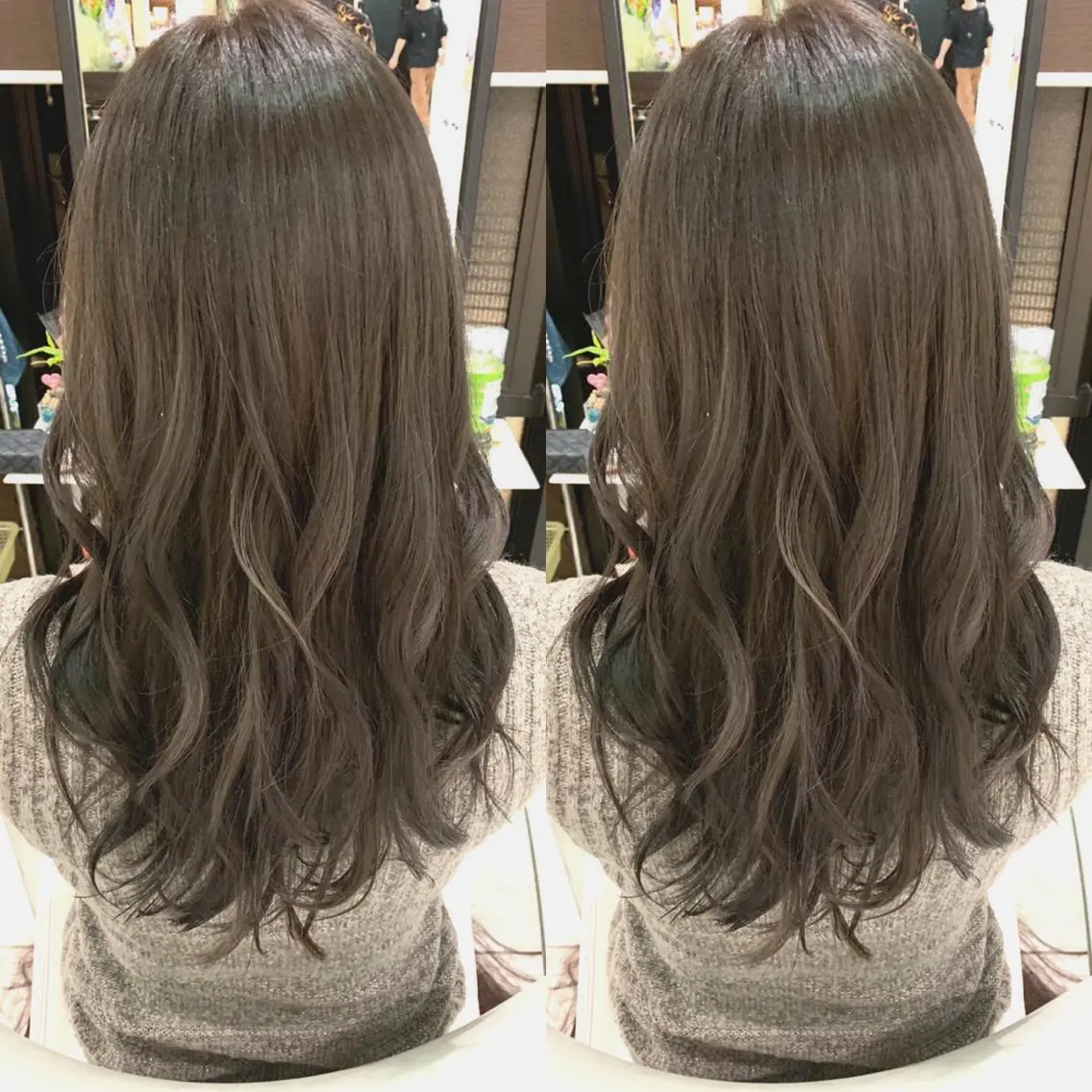 セミロング カラー ヘアアレンジ ダークグレー ダークグレージュ グレージュ Merci メルシー 福岡、今泉のヘアスタイル
