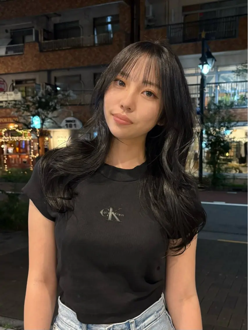 ロング カラー 黒髪 ブルーカラー ブルーブラック カット ヘアカラー トリートメント 艶カラー/レイヤー /atsumi🪷のヘアスタイル