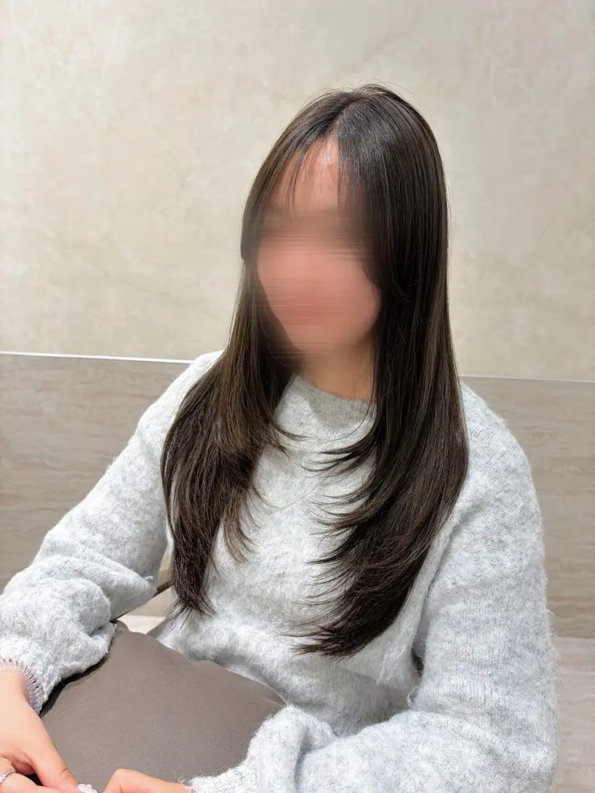 ロング カラー ロングレイヤー ブラウンカラー オリーブブラウン 顔周りカット 韓国風ヘア カット ヘアカラー 韓国ヘア・カラー 🩵涓のヘアスタイル