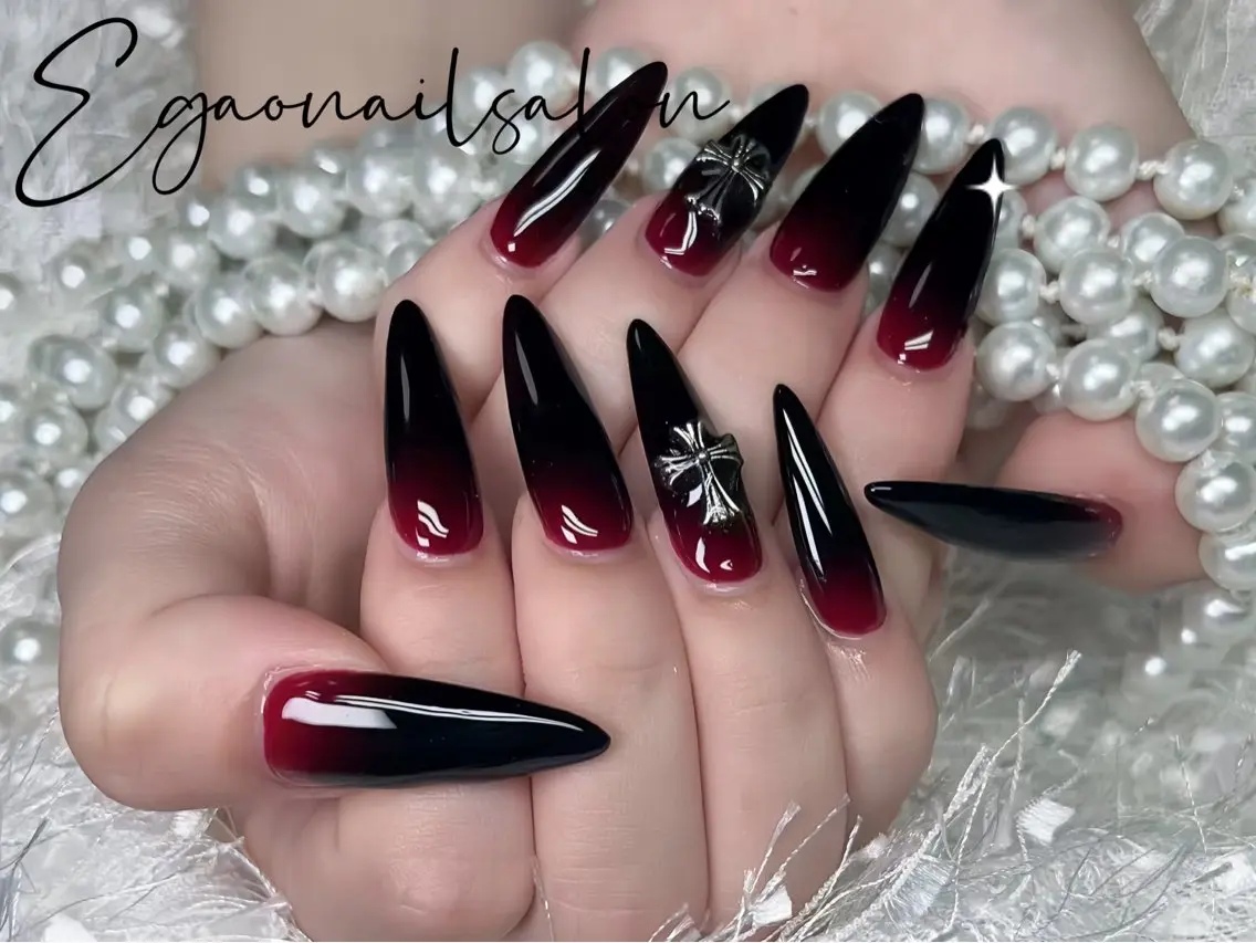 ネイル アートネイル ボルドー 長さ出し ジェルネイル グラデーション ハンドネイル EGAO NAIL 錦糸町店のネイルデザイン