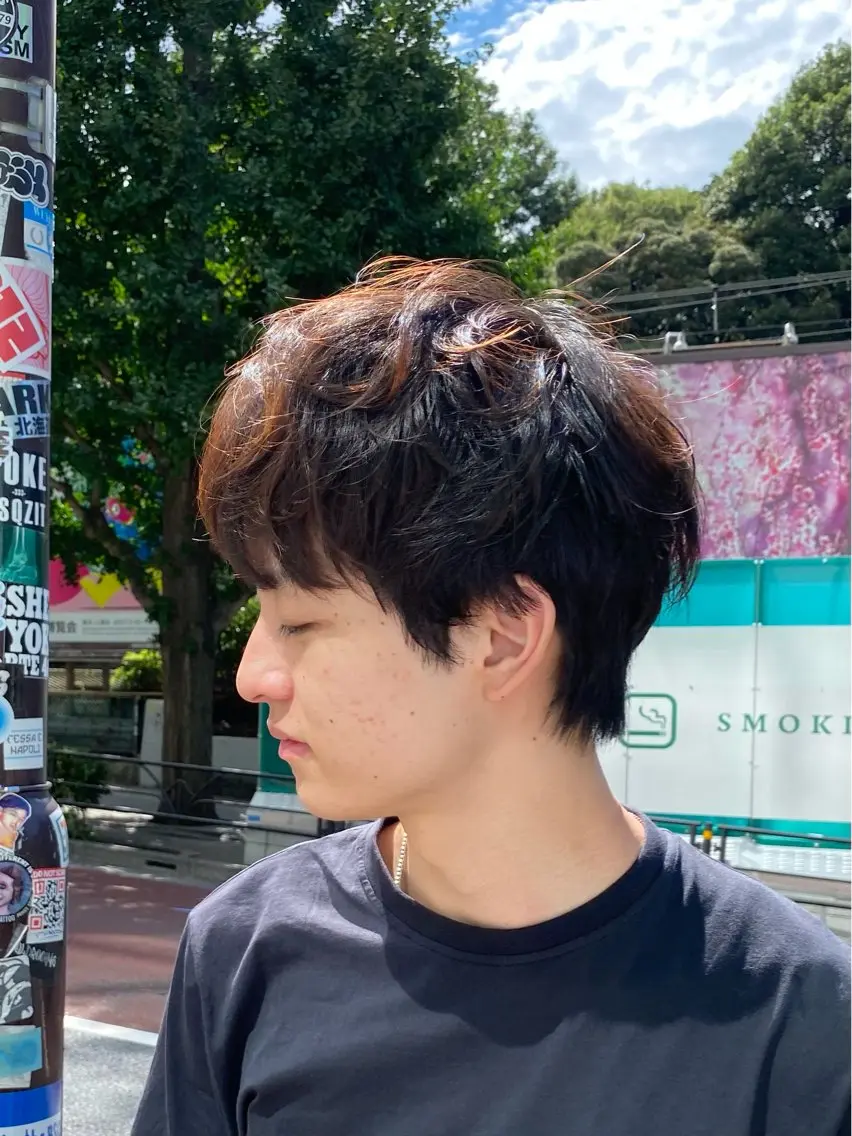 ミディアム カラー パーマ メンズ ミディアムパーマ マッシュ メンズパーマ 透明感カラー ニュアンスパーマ カット ヘアカラー ♤メンズ✖️パーマ♧ 第十 和博のヘアスタイル