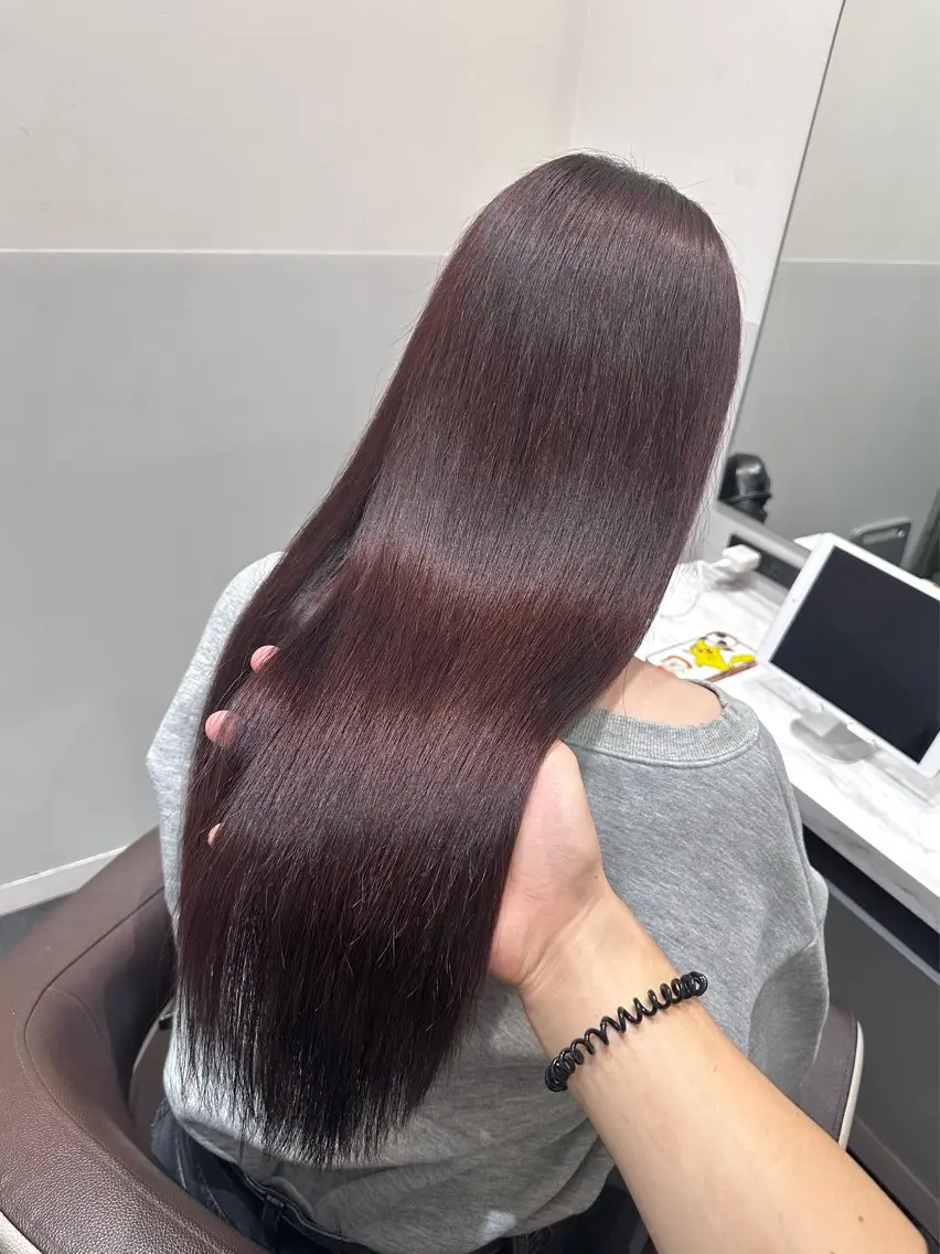 ロング カラー ブリーチ ラベンダーカラー ブリーチなしカラー ピンクカラー ピンクラベンダー ヘアカラー 縮毛矯正 トリートメント 矢野 晃平のヘアスタイル