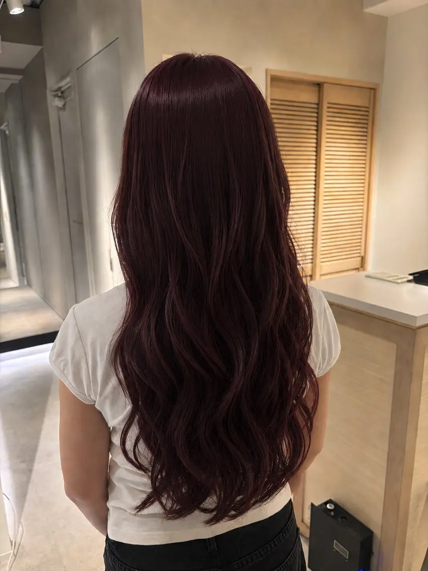 ロング カラー レッドカラー 大川 七夏のヘアスタイル