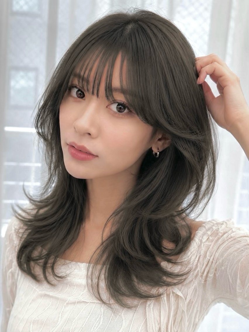 セミロング カラー 透明感カラー グレージュ カット ヘアカラー トリートメント 透明感カラー🩶 ×小顔カット難波のヘアスタイル