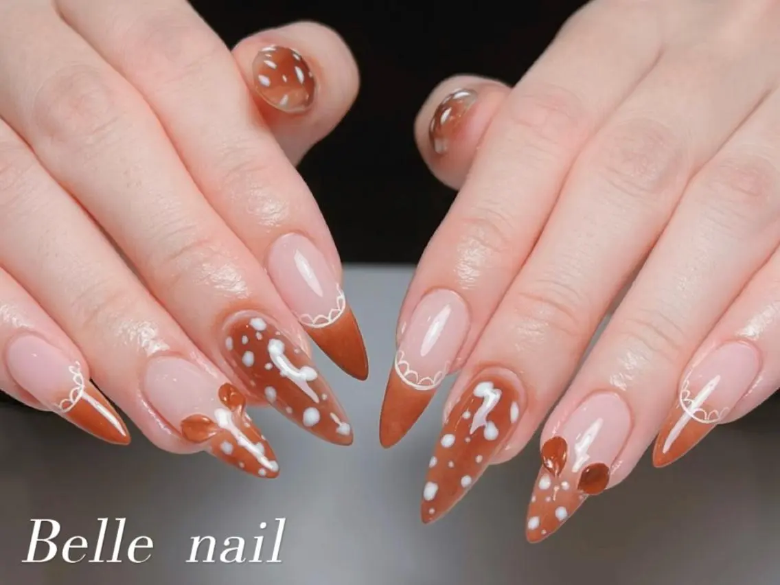 ネイル アニマル柄 べっ甲ネイル ボルドー ブラウン ジェルネイル ハンドネイル Yuu🎀 Belle Nailのネイルデザイン