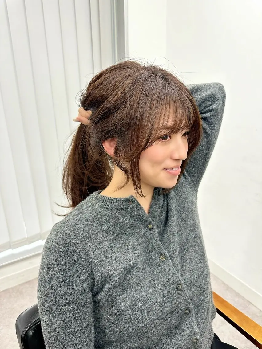 ロング カラー パーマ ヘアアレンジ メンズ キッズ カット ヘアカラー レイヤーカット/ 巻ける縮毛矯正のヘアスタイル
