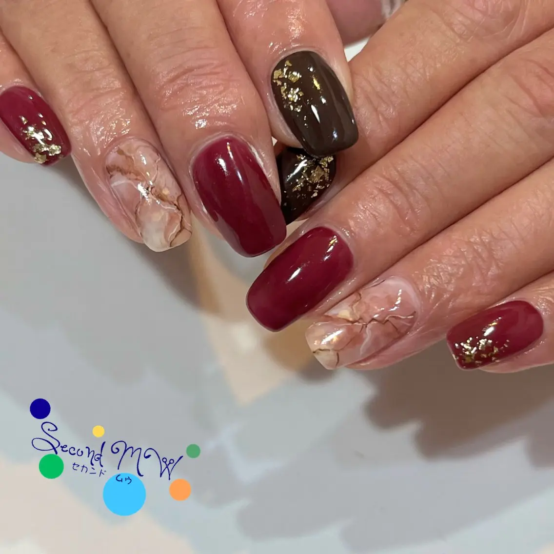 ネイル 大理石ネイル(マーブル) ワンカラーネイル 冬ネイル ハンドネイル SecondMW _nail 　川連のネイルデザイン