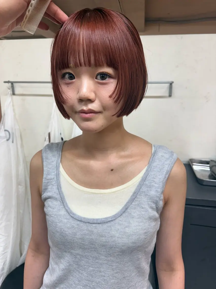 ショート カラー ブリーチ ダブルカラー ブリーチなしカラー オレンジ ピンクカラー カット ヘアカラー トリートメント 森貴裕/ベージュ/ パーマ/オリーブのヘアスタイル