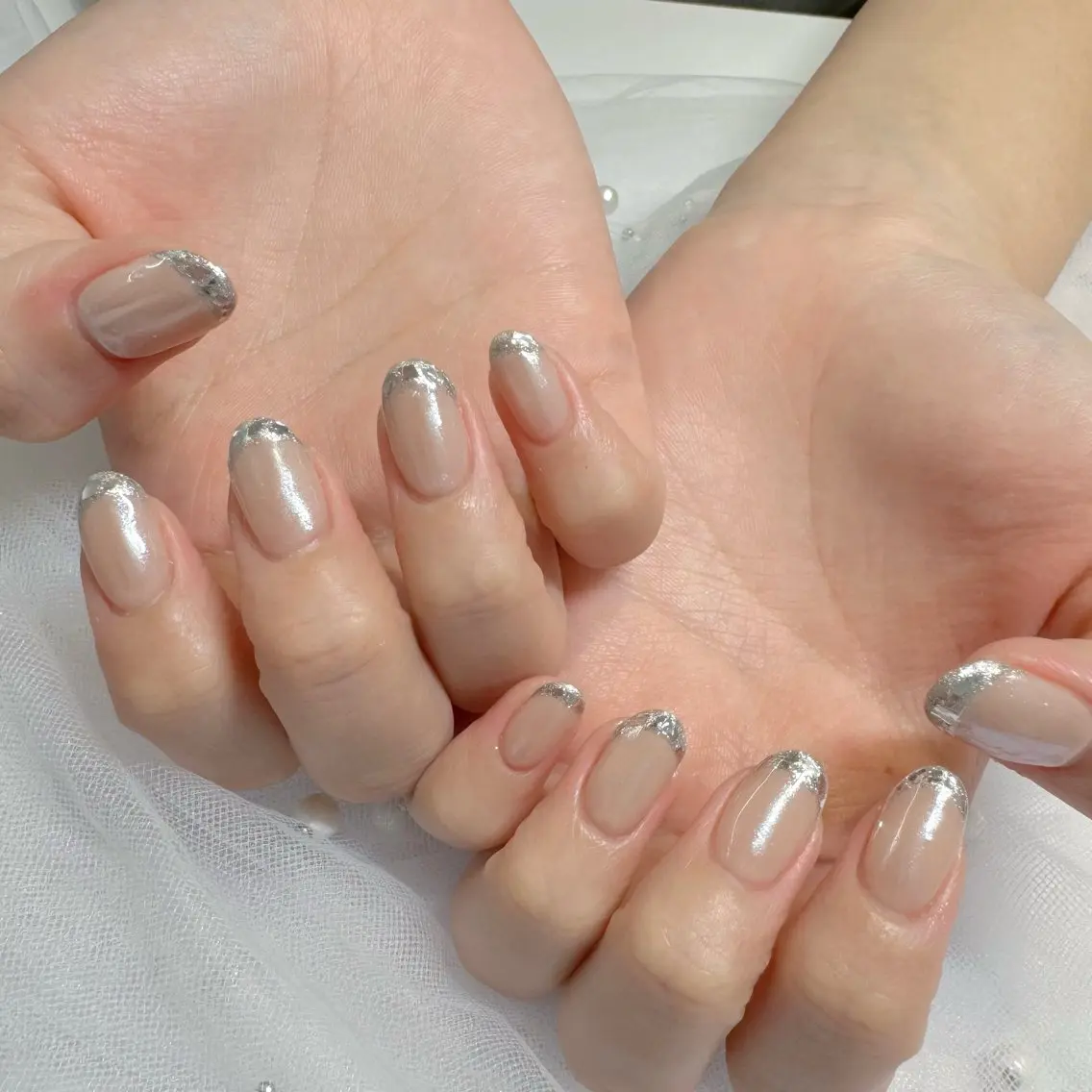 ネイル フレンチネイル ガラスフレンチ ハンドネイル ハンドケア Chizuru ☾ ໋のネイルデザイン