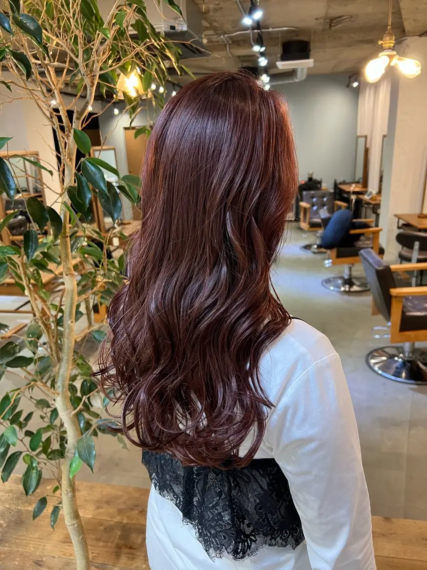 ロング カラー レッドカラー カット ヘアカラー トリートメント ブリーチなしカラー 🌿脇黒丸 彩のヘアスタイル