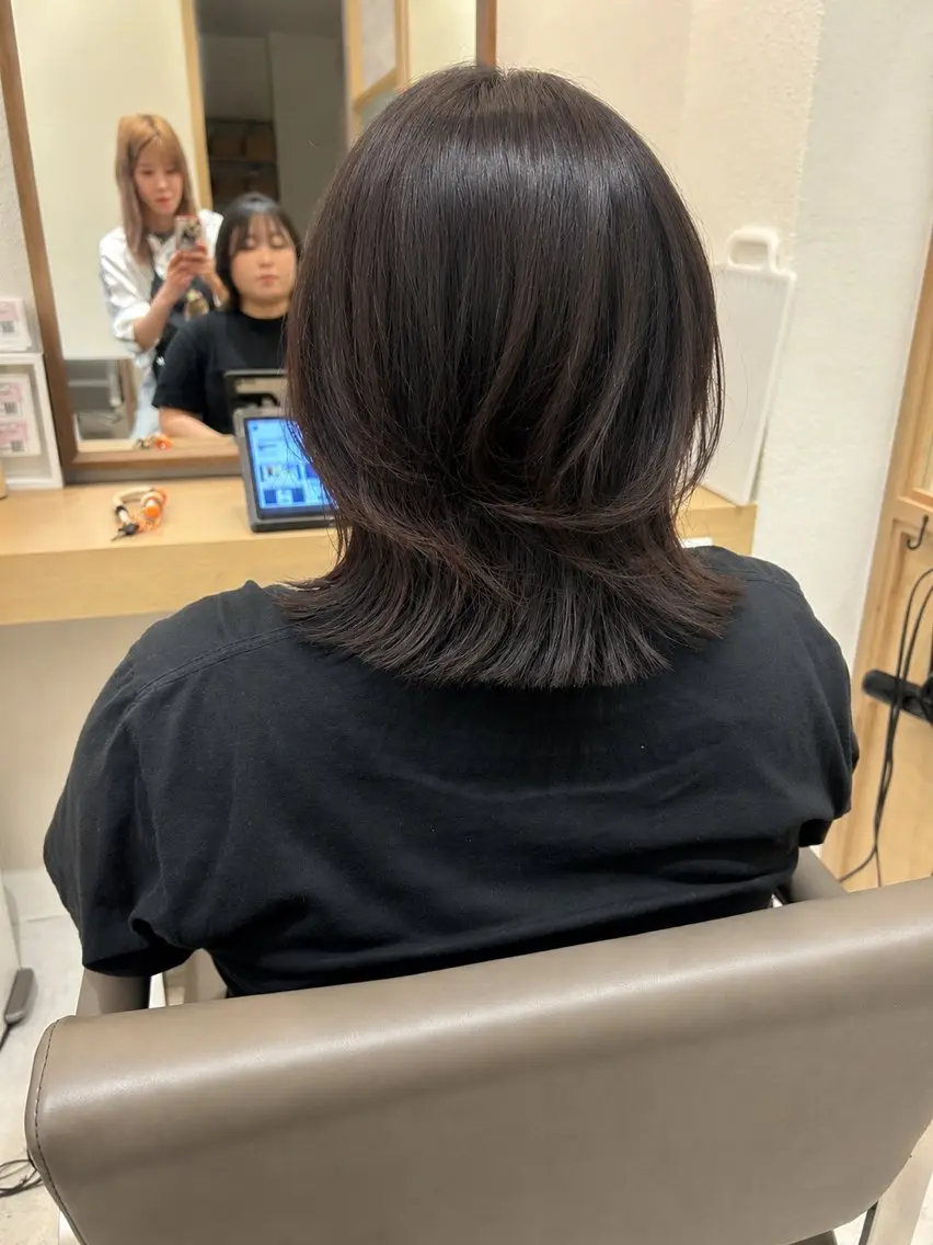 ミディアム カラー ボブ 髪質改善 外ハネヘア カット ヘアカラー トリートメント ヘッドスパ 久木原 ゆりのヘアスタイル