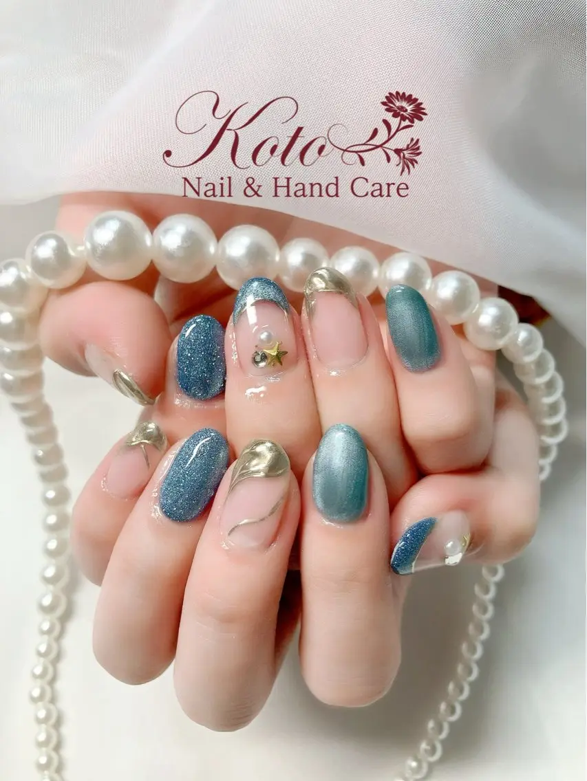 ネイル 長さ出し フレンチネイル ジェルネイル マグネットネイル マグネットフレンチ ハンドネイル Nail Salon KOTOのネイルデザイン