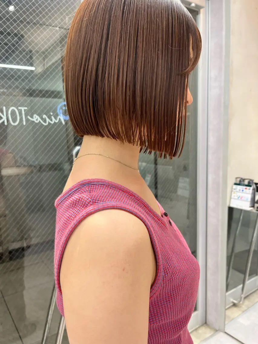ミディアム カラー カット ヘアカラー トリートメント 縮毛矯正ボブ&顔まわ レイヤー♡TOMOEのヘアスタイル