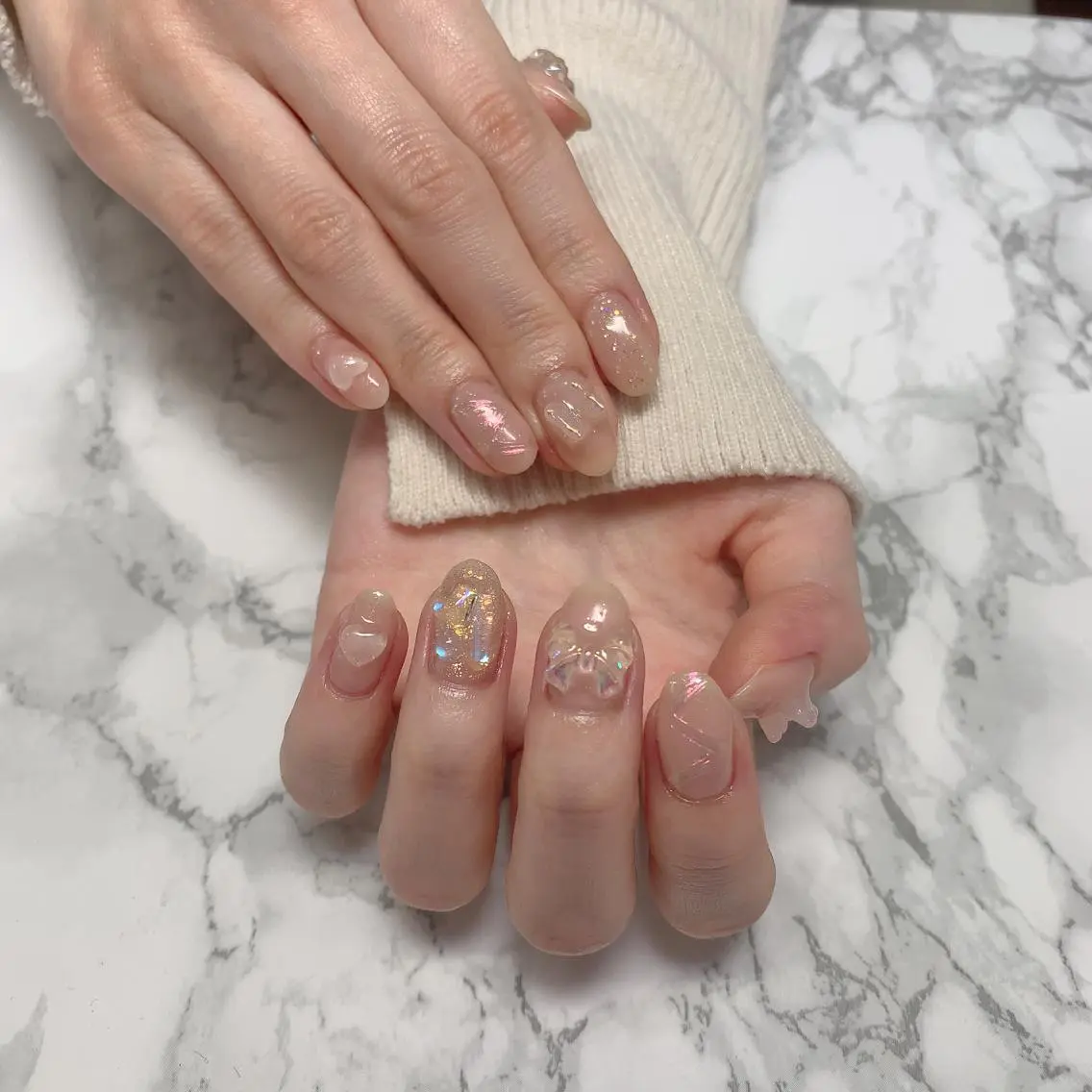 ネイル ハンドネイル はな💎ネイル ワンホン、長さ出しのネイルデザイン