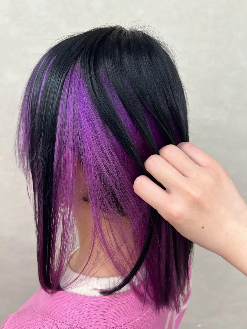 カラー 黒髪 ブリーチ ピンクカラー ピンクパープル ヘアカラー LUNEA 🌙ひなののヘアスタイル